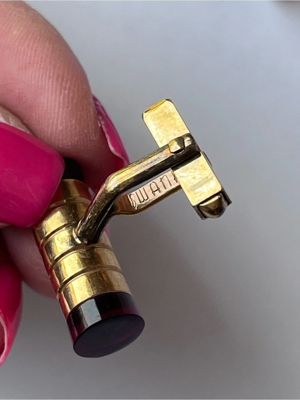 Vintage Swank Cuff Links Gold Plated Red Lucite